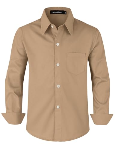 Image of Spring&Gege Boys' Cotton Dress Shirt Long Sleeve Casual School Uniform Woven Button Down Shirt