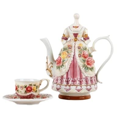 Creative Beauty Skirt Coffee Cup Set Wedding Gifts Beauty Princess Gorgeous Dress Ceramic Tea Set Fashion Afternoon Tea Gift (1 Pot 1 Cup 1 Saucer)