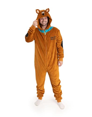 Scooby-Doo! Unisex Brown Character Onesie | Cosy Fleece Zip-Up Loungewear where are you | Long Sleeve Hooded Pyjamas | Cartoon Merch - Large