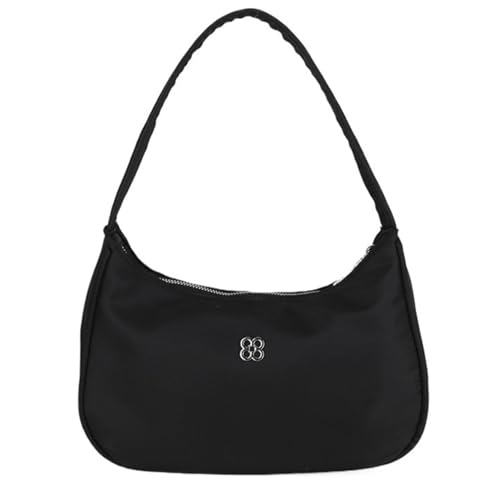 Mini Shoulder Bag for Women, Nylon Crescent Handbag Underarm Retro Hobo Clutch Classic Tote Purse with Zipper Closure