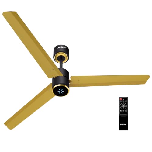 Image of LUKER JVLuker USA Aerozen Prime 1200mm BLDC Ceiling Fan | IR Remote | BEE 5 Star | Power Saver upto 65% | High Air Delivery | U-LED Speed Indicator | Reverse Mode, 3 Years Warranty, Black Yellow Gold
