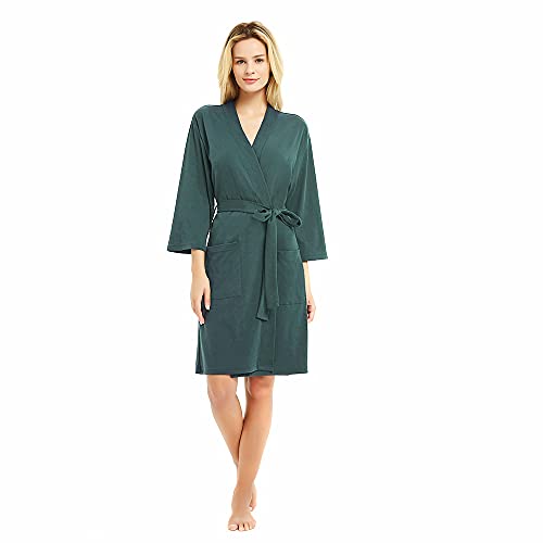 Image of U2SKIIN Womens Robes, 100% Cotton Lightweight Robes 3 /4 Sleeves Kimono Knit Soft Loungewear Short Bathrobe