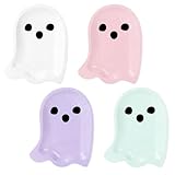 Whaline 40Pcs Halloween Paper Plates Boo Ghost Disposable Dinner Plates 4 Pastel Colors Tableware for Party Supplies Table Decor, 7.6 x 9.6 in
