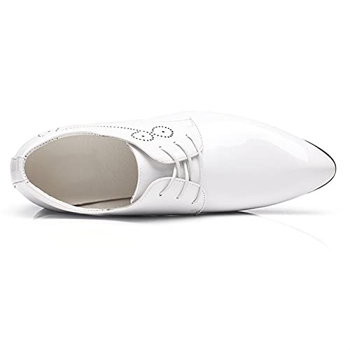 Dress Shoes for Men Lace Up Derby Shoes Pointed Toe PU Leather Low Top Slip Resistant Rubber Sole Anti-Slip Block Heel Classic(White,10 M US)3