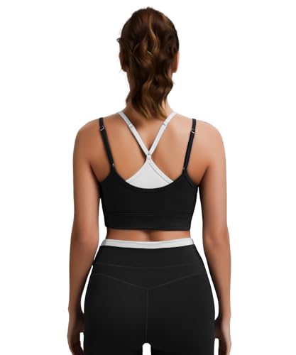 SEASUM Womens Color Block Layered Look Sports Bra Tank Top Black Small - image 5