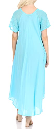 Image of Sakkas Egan Long Embroidered Caftan Dress /Cover Up with Embroidered Cap Sleeves