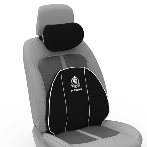 Image of MRRON Series Memory Foam Neck Rest & Lumbar Support for Car or Office Chair, Neck Pillow Kit Designed Ergonomically for Extra Support (Black, Spine Support)