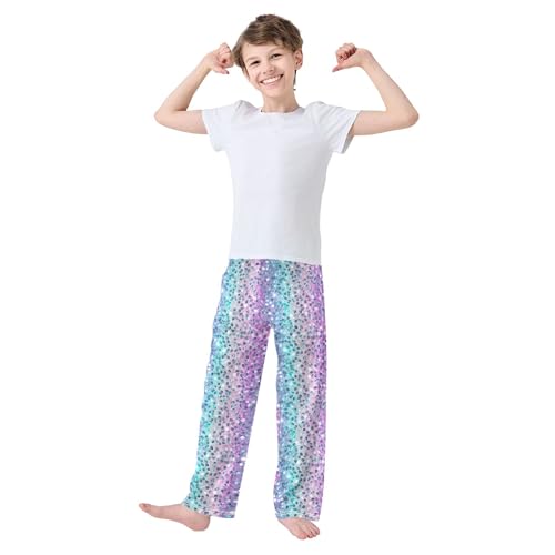 Glitter Texture Long Pajama Pants Elastic Waist PJ Bottoms with Pockets S A1128623