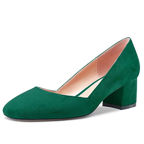 HEUIVZAR Pumps for Women Slip-on Round Toe Block Chunky Mid Low Heel Suede Shopping Vacation Classic 2 Inch