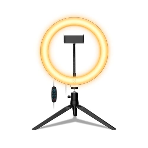 Krom KIGHT X46 - NXKROMKIGHT - Aro de luz LED, 25cm diámetro, Controlador iluminador, 3 Modos Color, tripode, 360º rotación, Temp. Color 5500K, USB, Negro