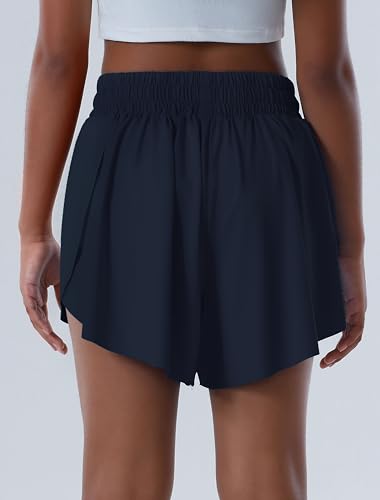 Girl's Athletic Shorts High Waist Flowy Butterfly Skirt with Pockets Liner 2 in 1 for Fitness, Running Sports2