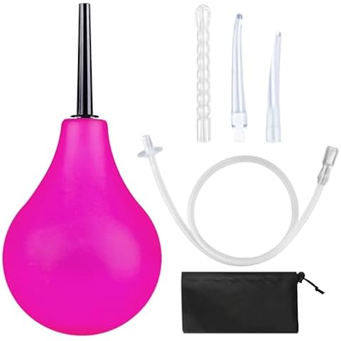 Enema Bulb 7.6oz Douche Enema Kit Includes 4 Nozzles for Women & Men Purple with Storage Bag Cover