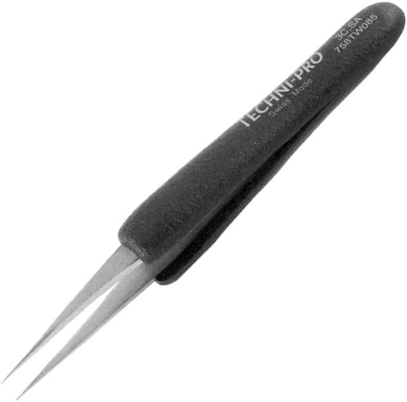 Techni-Pro 758TW085 - ESD Foam Tweezers, Style 3C, Anti-Acid/Anti-Magnetic, Stainless Steel, Fine, Pointed, 4.3'