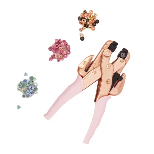 Craftelier + We R Memory Keepers - Kit para Proyectos de Scrapbooking y Manualidades con la Herramienta Crop-A-Dile de Color Rose Gold y 180 Ojales de Colores Surtidos con un Diámetro Exterior de 8 mm