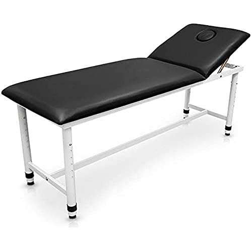 QUIRUMED Camilla Fija, Regulable en Altura, Color Negro, 185 x 62 cm, Acero, Polipiel, Respaldo abatible, Agujero Facial, Patas Ajustable a desniveles del Suelo, hasta 120 kg