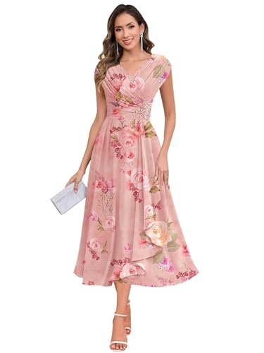 Image of BOLENSYE Classy Mother of The Bride Dresses for Wedding Cap Sleeve Lace Formal Evening Gown Floral Blush Size16