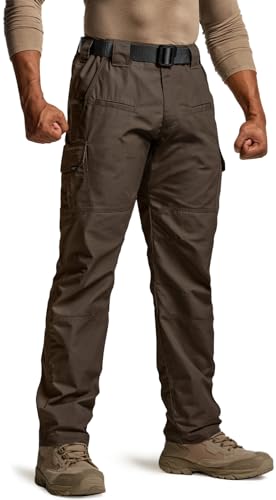 CQR Men's Tactical Pants, Water Resistant Ripstop Cargo Pants, Lightweight EDC Work Hiking Pants, Outdoor Apparel, Raider Dark Brown, 44W x 32L