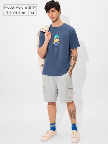 Image of The Souled Store Minions: I Love Gru Men and Boys Short Sleeves Round Neck Blue Graphic Printed Regular Fit Cotton T-Shirts