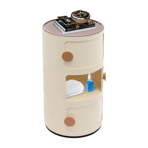 YEITBY Runder Nachttisch, Nachttisch Mit 3 Schubladen, Kleiner Schrank mit 3 Schubladen, für Wohnzimmer, Schlafzimmer, Badezimmer, schmaler Raum, 32...