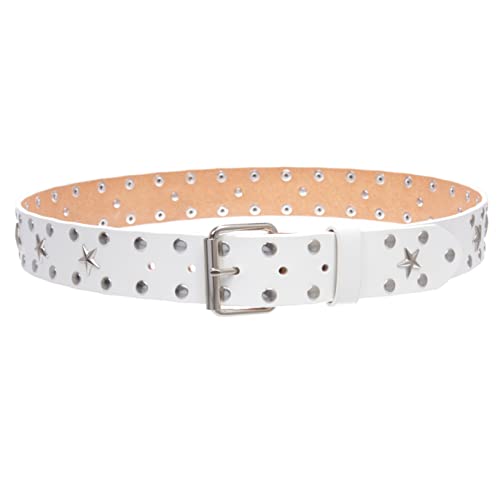 Snap On Silver Star and Circle Studded Cowhide Leather Belt2