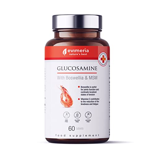EVIMERIA Complemento Alimenticio Glucosamina & Condroitina Complex | Con Boswellia y MSM | Colageno marino |Sin OGM, sin gluten, sin lactosa | Calidad italiana Cover