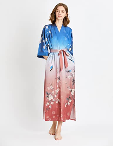 Image of PRODESIGN Kimono Robe for Women - Long Satin Sleepwear Silky Kimono Cover-Up Nightgown Japanese Bathrobe Loungewear Blouse