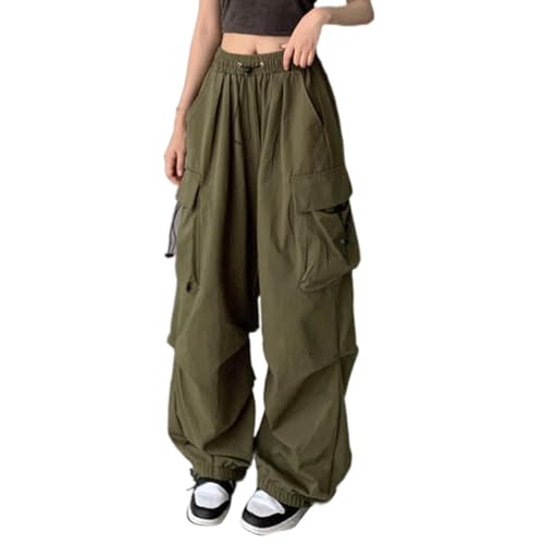 Women's Plus Size Camo Cargo Pants High Waist Adjustable Straight Relaxed Fit Baggy Parachute Hiking Pants with Pocket 5X-Large