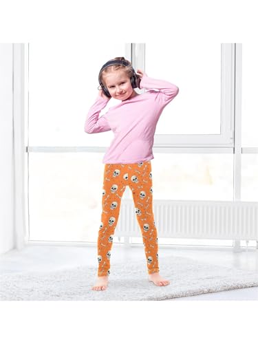 ZZKKO Girls Leggings Skeleton Bone Star Orange Toddler Girls Clothes Toddler Comfortable Bottoms Girl Leggings 3-4T4