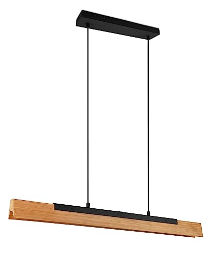 Trio Leuchten LED Pendelleuchte Kerala 341610132, Metall Schwarz matt, Holz naturbelassen, inkl. 25 Watt LED, Switch Dimmer