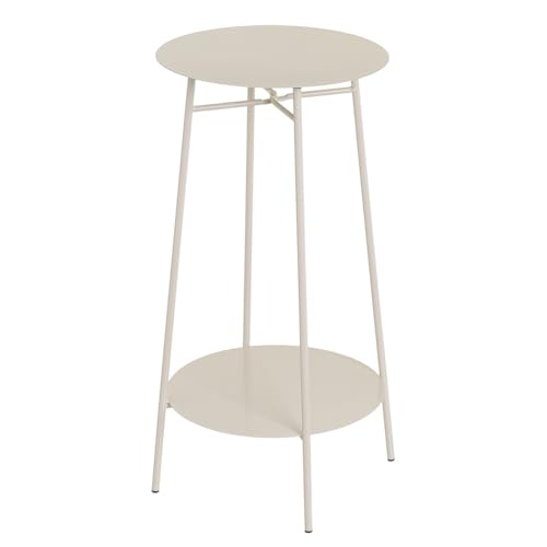 CASASELECCION Mesa Auxiliar Redonda de Metal en Color Beige de 30x30x60 cm,. Estructura de Tubo Metálico. Estilo Industrial. Soporta 10 Kg