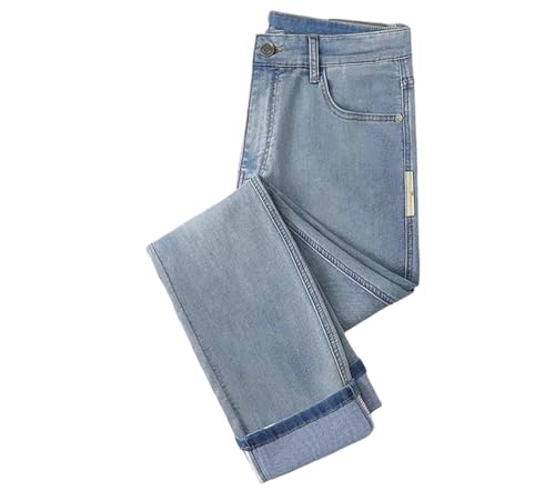 Mens Jeans Thin Baggy Soft Casual Straight Stretch Vintage Denim Trousers Streetwear Daily Fashion
