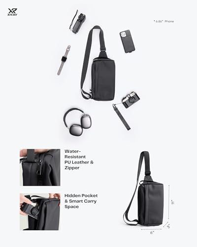 X RAY Men's Shoulder Bag Crossbody Backpack for Men, EDC PU Leather Sling Carry Bag for Travel, Work, Gym 5