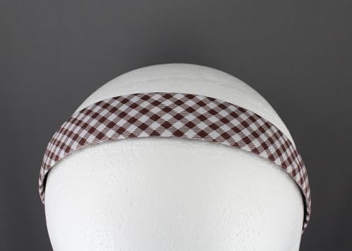 Fashion Accessories Now Brown Headband 1 1/8 Inches Wide Gingham Fabric Covered Hair Band Headband Gingham Plaid Check thumb #5