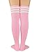 Azue Women Thigh High Socks - Athletic Stripes Over Knee High Socks - 1 Pack Pink White