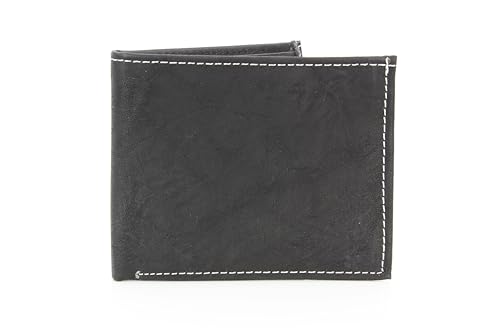 Leather Impressions Men’s Solid Vegan Wallet with Contrast Stitching – Slim Bi-Fold with 2 ID Windows, 6 Card Slots, and Dual Bill Compartments (Black)