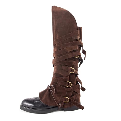 LGFKJNNJ Medieval Pirate Boot Covers Men Women: Faux Leather Renaissance Boots Cover Steampunk Viking Costume Accessory for Halloween Brown Jedi Boot Cover