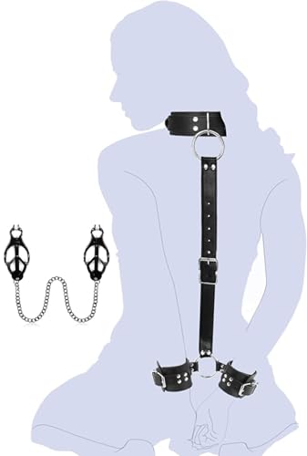 Neck to Wrist Sex Restraints Handcuffs Adult Sex Toys Plush Leather Handcuffs Collars Sex Slavery Couples Adult Sex Games Bondage Equipment Sex Supplies Restraint for Woman Sweater Om05