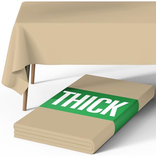 Image of Pureegg Polyester Tablecloth 60 inch x 84 inch Reusable & Washable Beige | Durable, RectangleTable Cloth , for Outdoor Party, Picnic, Wedding, Banquet, Birthday