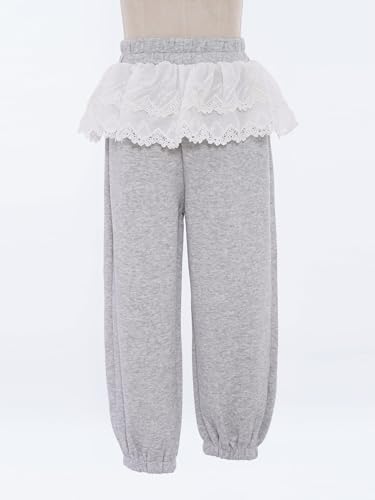 Kids Girls Athletic Sweatpants Cute Bow Knot Lace Cotton Casual Baggy Harem Jogger Pants with Pockets4