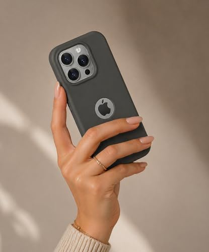 Image of VONZEE Microfiber Logo Cut Cover Compatible with iPhone 15 Pro Case, Liquid Silicone Non-Slip Full Protective Cover, Shockproof Back Case, High Raised Camera Lips, Slim Durable Phone Case, Dark Grey