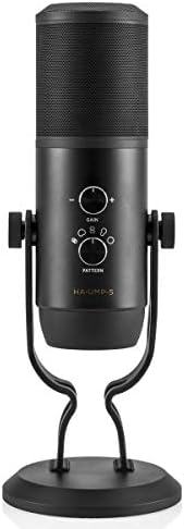 H&A USB Mic for Recording & Streaming on PC and Mac, 5 Condenser Capsules, 5 Pickup Patterns, Headphone Output and Volume Control, Mic Gain Control, Adjustable Stand, Plug & Play - Blackout