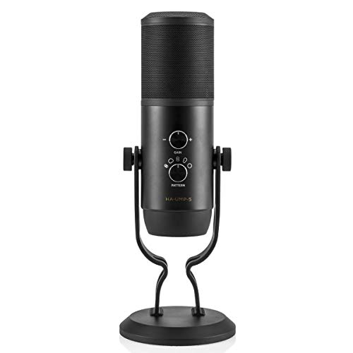 H&A Usb Mic For Recording & Streaming On Pc And Mac, 5 Condenser Capsules, 5 Pickup Patterns, Headphone Output And Volume Control, Mic Gain Control, Adjustable Stand, Plug & Play - Blackout #TOP3