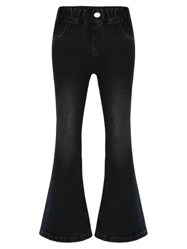 Kids Girls Bell-Bottom Denim Jeans Pants Casual Elastic Waistband Slim Boot-Cut Jeans Casual Wear