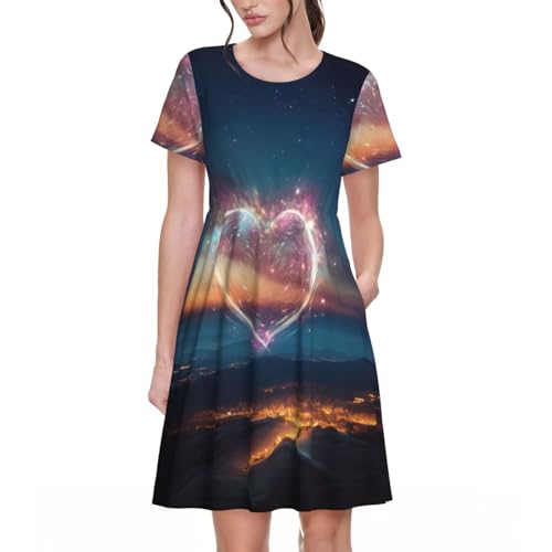 Robe d'été élégante manches courtes femme avec motif étoile