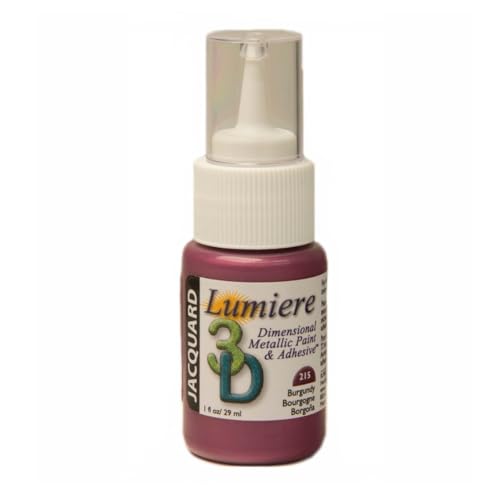 Jacquard Lumiere 3D Metallic Dimensional Paint and Glue Adhesive for Fabric, Crafts, Embellishments, Washable Textile Colour, Burgundy, 1 fl oz (30ml)