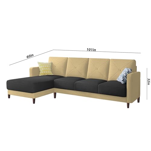 Image of Baloney LHS 6 Seater L Shape Sofa Set for Living Room (Cream Black Fabric) Premium Fabric Sofa