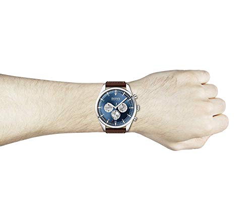 Hugo Boss Leather Classic Analog Blue Dial Men Watch-1513709, Brown Band - Image 4