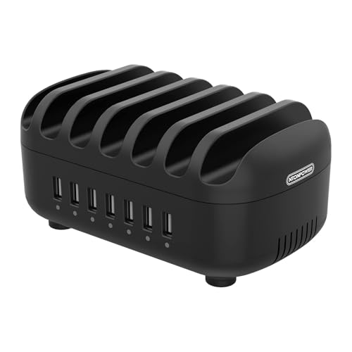 10 Ports Charging Station for Multiple Devices, 120W Charging Station Organizer, USB Charging Docking with Cooling Fan, for iPhone, for iPad, Tablet, Kindle, ETL Listed (2.4A Each, 24A in Total)