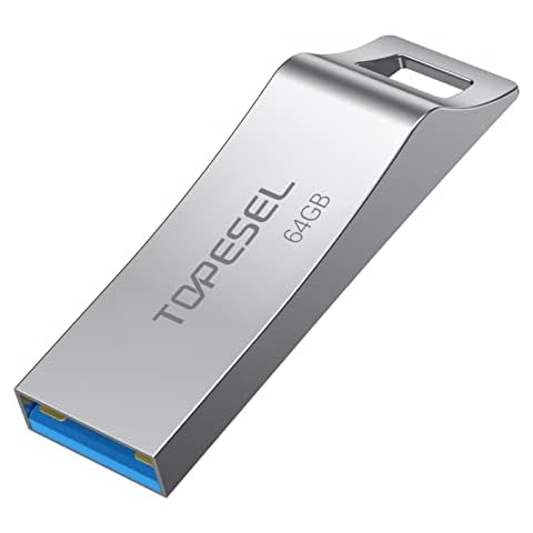 TOPESEL USB 3.0 Flash Drive 64GB Ultra Sleek Metal Thumb Drive Designed with Key Ring Extreme Portable Jump Drive Exclusive UDP-Tech Waterproof USB Memory Stick High Speed Compact Pen Drive Silver Cover