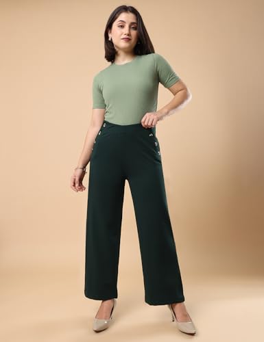 Image of FYLTR Women's Classic Wide Leg Trousers with Side Button-up Design | Mid-Rise | Trouser Pants for Women